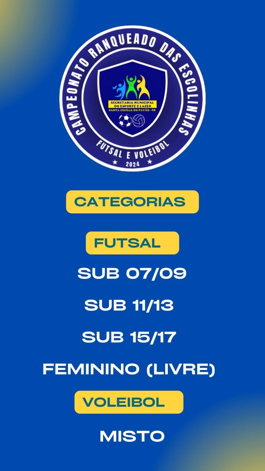 CAMPEONATO RANQUEADO DAS ESCOLINHAS (FUTSAL E VOLEIBOL)